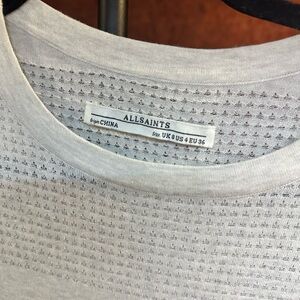 All Saints Light Gray Textured Crewneck Mesh Dress